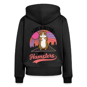 La vie est meilleure avec un hamster - Sweat à capuche zippé Premium bio Femme - noir - Dos - Julia (174cm)