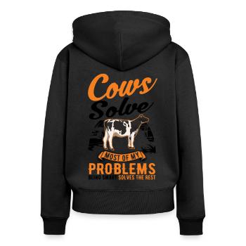 Cow Gift Farmer Cattle Breeder Cows - Women's Premium Organic Zip Hoodie - black - Back - Julia (174cm)