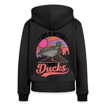 Das Leben ist besser mit Enten - Frauen Premium Bio Zip Hoodie - Schwarz - Hinten - Julia (174cm)