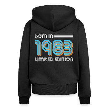 40. Geburtstag Born in 1983 Limited Edition - Frauen Premium Bio Zip Hoodie - Schwarz - Hinten - Julia (174cm)