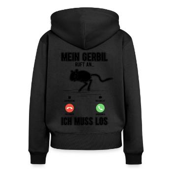 Mein Gerbil ruft an Rennratte Rennmaus - Frauen Premium Bio Zip Hoodie - Schwarz - Hinten - Julia (174cm)