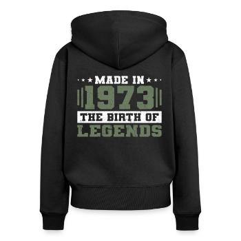 50e anniversaire Made in 1973 La naissance des légendes - Sweat à capuche zippé Premium bio Femme - noir - Dos - Julia (174cm)