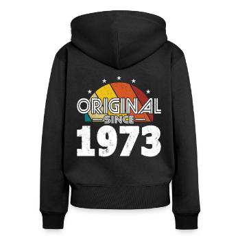 50e anniversaire né en 1973 Original depuis 1973 - Sweat à capuche zippé Premium bio Femme - noir - Dos - Julia (174cm)