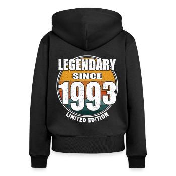 30e anniversaire né en 1993 Légendaire depuis 1993 - Sweat à capuche zippé Premium bio Femme - noir - Dos - Julia (174cm)