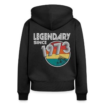 50. Geburtstag Jahrgang 1973 Legendary Since 1973 - Frauen Premium Bio Zip Hoodie - Schwarz - Hinten - Julia (174cm)