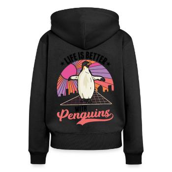 Life is better with Penguins Pinguin - Frauen Premium Bio Zip Hoodie - Schwarz - Hinten - Julia (174cm)