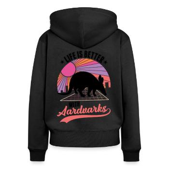 Das Leben ist besser mit Erdferkel - Frauen Premium Bio Zip Hoodie - Schwarz - Hinten - Julia (174cm)