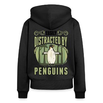 Easily distracted by Penguins Pinguin - Frauen Premium Bio Zip Hoodie - Schwarz - Hinten - Julia (174cm)