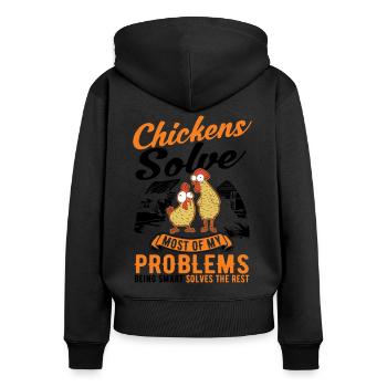 Poulets Élevage de poulets Éleveur de poulet - Sweat à capuche zippé Premium bio Femme - noir - Dos - Julia (174cm)