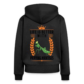 Das Leben ist besser mit Gottesanbeterinnen - Frauen Premium Bio Zip Hoodie - Schwarz - Hinten - Julia (174cm)