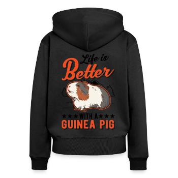La vie est meilleure avec un cochon d’Inde - Sweat à capuche zippé Premium bio Femme - noir - Dos - Julia (174cm)