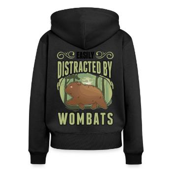 Easily distracted by Wombats - Frauen Premium Bio Zip Hoodie - Schwarz - Hinten - Julia (174cm)