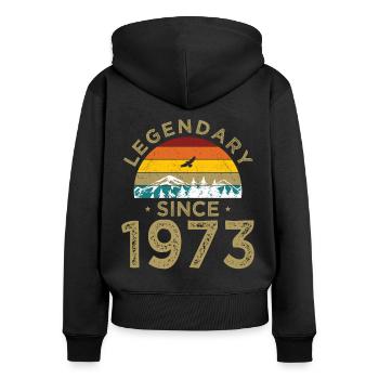 50. Geburtstag Jahrgang 1973 Legendary Since 1973 - Frauen Premium Bio Zip Hoodie - Schwarz - Hinten - Julia (174cm)