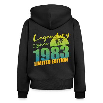 40e anniversaire né en 1983 Légendaire depuis 1983 - Sweat à capuche zippé Premium bio Femme - noir - Dos - Julia (174cm)