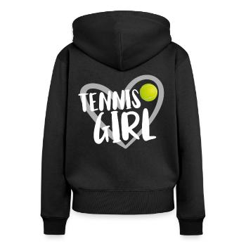 Tennis Geschenk - Frauen Premium Bio Zip Hoodie - Schwarz - Hinten - Julia (174cm)