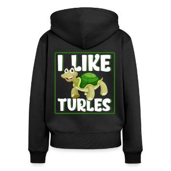 J’aime Turles - Sweat à capuche zippé Premium bio Femme - noir - Dos - Julia (174cm)