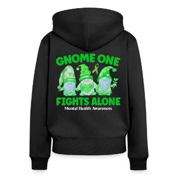 Gnome One Fights Alone - Frauen Premium Bio Zip Hoodie - Schwarz - Hinten - Julia (174cm)