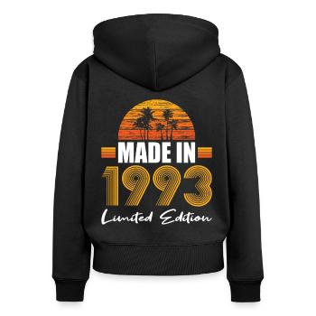 30e anniversaire Made in 1993 édition limitée - Sweat à capuche zippé Premium bio Femme - noir - Dos - Julia (174cm)