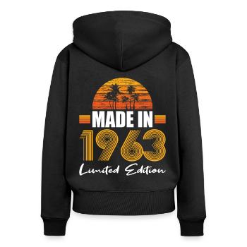60e anniversaire Made in 1963 Edition limitée - Sweat à capuche zippé Premium bio Femme - noir - Dos - Julia (174cm)