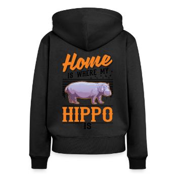 La maison est l’endroit où mon hippopotame est hippopotame - Sweat à capuche zippé Premium bio Femme - noir - Dos - Julia (174cm)