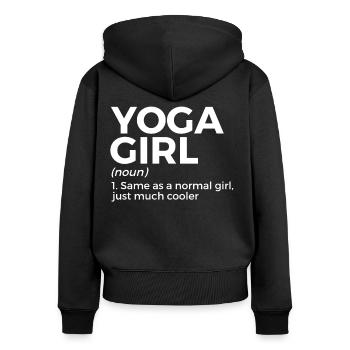 Yoga - Frauen Premium Bio Zip Hoodie - Schwarz - Hinten - Julia (174cm)