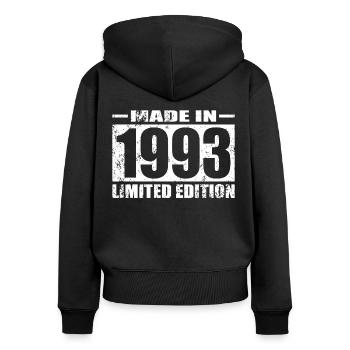 30e anniversaire Made in 1993 édition limitée - Sweat à capuche zippé Premium bio Femme - noir - Dos - Julia (174cm)