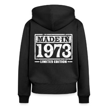 50e anniversaire Made in 1973 Edition Limitée - Sweat à capuche zippé Premium bio Femme - noir - Dos - Julia (174cm)