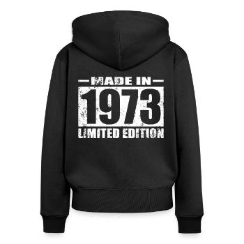 50e anniversaire Made in 1973 Edition Limitée - Sweat à capuche zippé Premium bio Femme - noir - Dos - Julia (174cm)