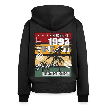 30e anniversaire Millésime 1993 Original Classique 1993 - Sweat à capuche zippé Premium bio Femme - noir - Dos - Julia (174cm)