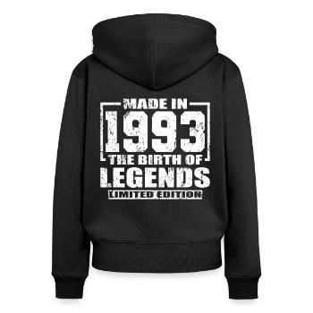 30e anniversaire Né en 1993 Fabriqué en 1993 - Sweat à capuche zippé Premium bio Femme - noir - Dos - Julia (174cm)