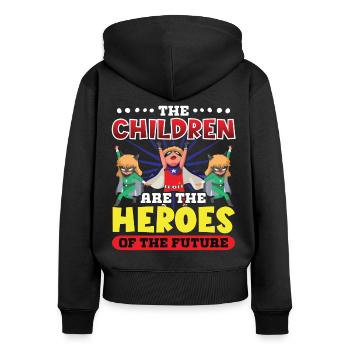 Enseignants Enfants Héros De Futurs Ecoliers - Sweat à capuche zippé Premium bio Femme - noir - Dos - Julia (174cm)