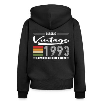 30ème Anniversaire Classique 1993 Millésime 1993 - Sweat à capuche zippé Premium bio Femme - noir - Dos - Julia (174cm)