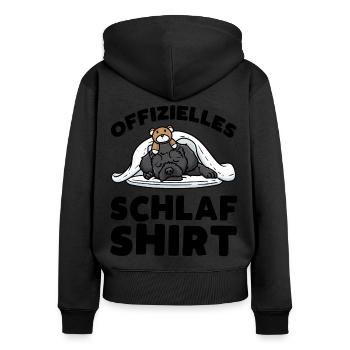Schnoodle Hund Mit Kuscheltier Schlaf Schlummern - Frauen Premium Bio Zip Hoodie - Schwarz - Hinten - Julia (174cm)