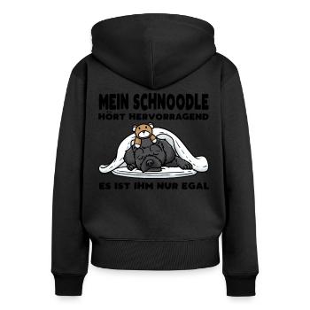 Schnoodle Hund Mit Kuscheltier - Frauen Premium Bio Zip Hoodie - Schwarz - Hinten - Julia (174cm)