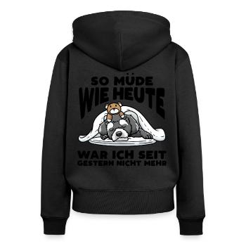 Schnoodle Hund Mit Kuscheltier Schlafen Spruch - Frauen Premium Bio Zip Hoodie - Schwarz - Hinten - Julia (174cm)