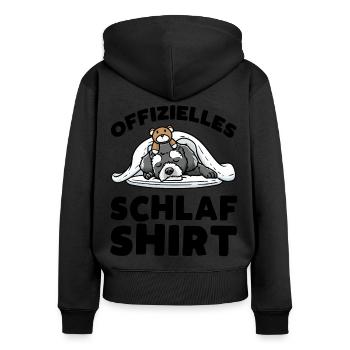 Schnoodle Hund Mit Kuscheltier Schlaf Schlummern - Frauen Premium Bio Zip Hoodie - Schwarz - Hinten - Julia (174cm)
