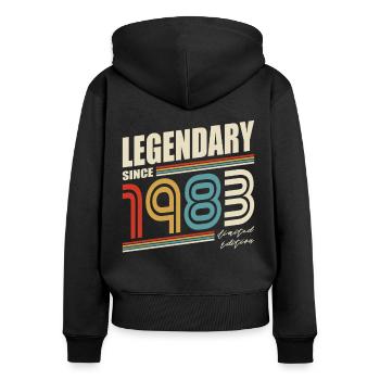 40e anniversaire né en 1983 Légendaire depuis 1983 - Sweat à capuche zippé Premium bio Femme - noir - Dos - Julia (174cm)