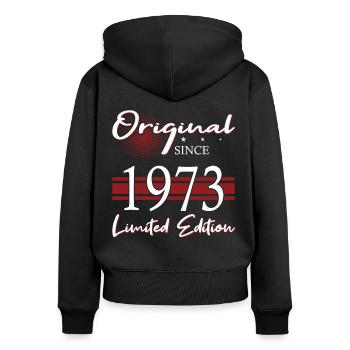 50e anniversaire né en 1973 Original depuis 1973 - Sweat à capuche zippé Premium bio Femme - noir - Dos - Julia (174cm)