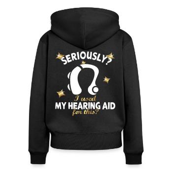 Schwerhörig Gehörlosen Gebärtensprache - Frauen Premium Bio Zip Hoodie - Schwarz - Hinten - Julia (174cm)
