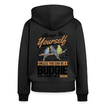 Toujours être toi-même Perruche perruche - Sweat à capuche zippé Premium bio Femme - noir - Dos - Julia (174cm)
