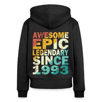 30e anniversaire né en 1993 Légendaire depuis 1993 - Sweat à capuche zippé Premium bio Femme - noir - Dos - Julia (174cm)