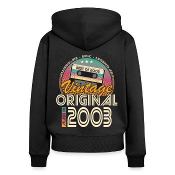 20e anniversaire Né en 2003 Fabriqué en 2003 - Sweat à capuche zippé Premium bio Femme - noir - Dos - Julia (174cm)