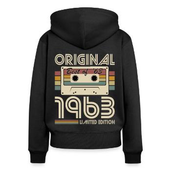 60. Geburtstag Jahrgang 1963 Original Best of 1963 - Frauen Premium Bio Zip Hoodie - Schwarz - Hinten - Julia (174cm)