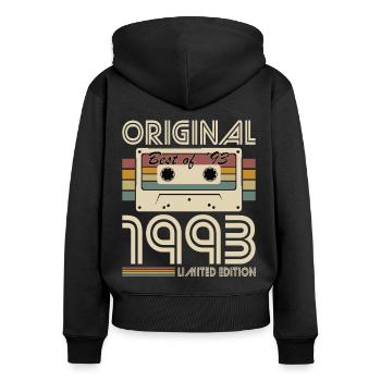 30e anniversaire né en 1993 Original Best of 1993 - Sweat à capuche zippé Premium bio Femme - noir - Dos - Julia (174cm)