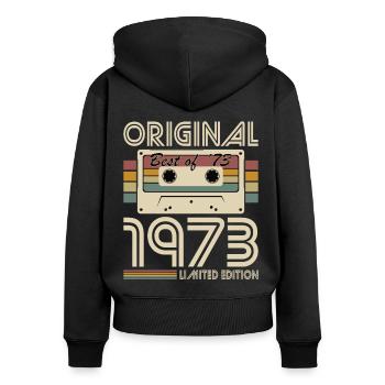 50e anniversaire né en 1973 Original Best of 1973 - Sweat à capuche zippé Premium bio Femme - noir - Dos - Julia (174cm)