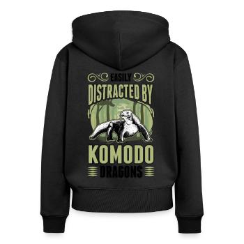 Easily distracted by Komodo Dragons Waran - Frauen Premium Bio Zip Hoodie - Schwarz - Hinten - Julia (174cm)