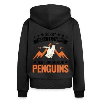 Pingouin Manchot Empereur Pingouin Manchot aux yeux jaunes - Sweat à capuche zippé Premium bio Femme - noir - Dos - Julia (174cm)