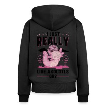J’aime beaucoup la salamandre à queue d’Axolotl - Sweat à capuche zippé Premium bio Femme - noir - Dos - Julia (174cm)