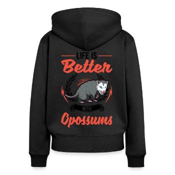 Das Leben ist besser mit Opossums Beutelratte - Frauen Premium Bio Zip Hoodie - Schwarz - Hinten - Julia (174cm)