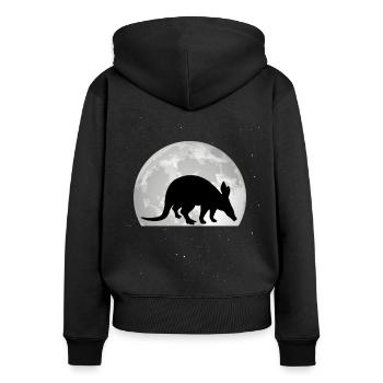 Erdferkel Mond - Frauen Premium Bio Zip Hoodie - Schwarz - Hinten - Julia (174cm)
